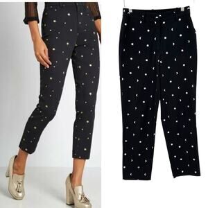 ModCloth Game Changer Twill Pants Ankle Star Moon Print‎ Silver Black Size 4